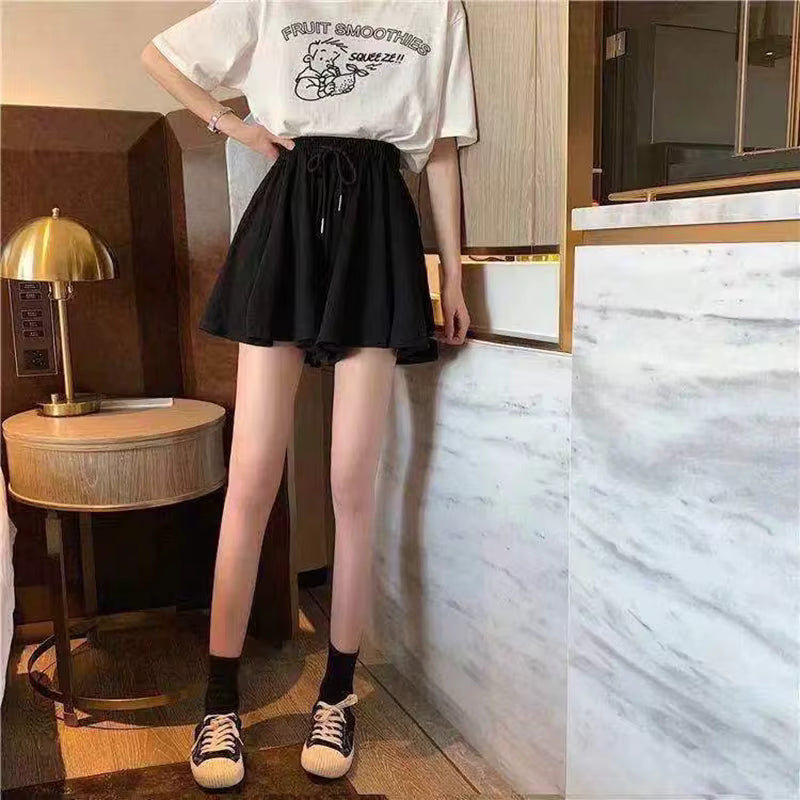 Casual A-Line Elastic High Waist Wide Leg Loose Shorts Skirts Mssza