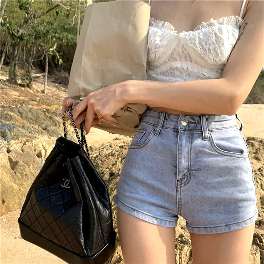 Casual A-line High-Waisted Skinny Slim Denim Short Mssza