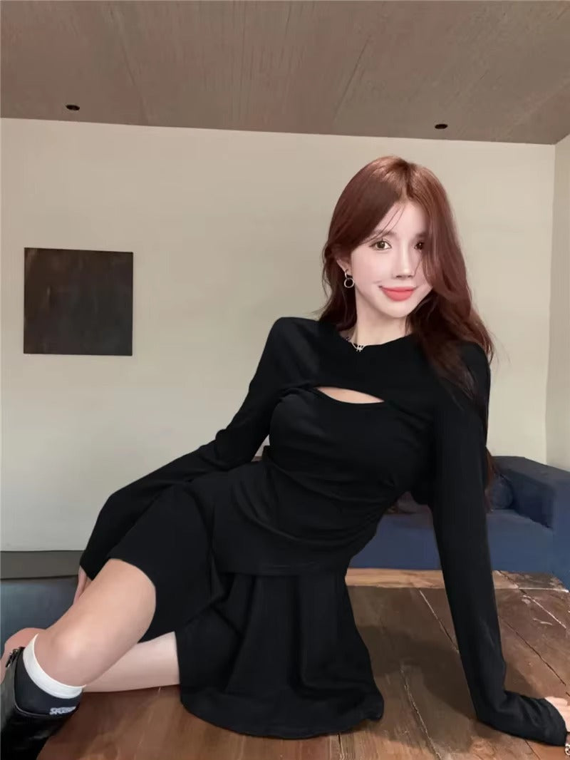 Casual A-line Hollow Design Half Slim Dress 2-piece Mssza