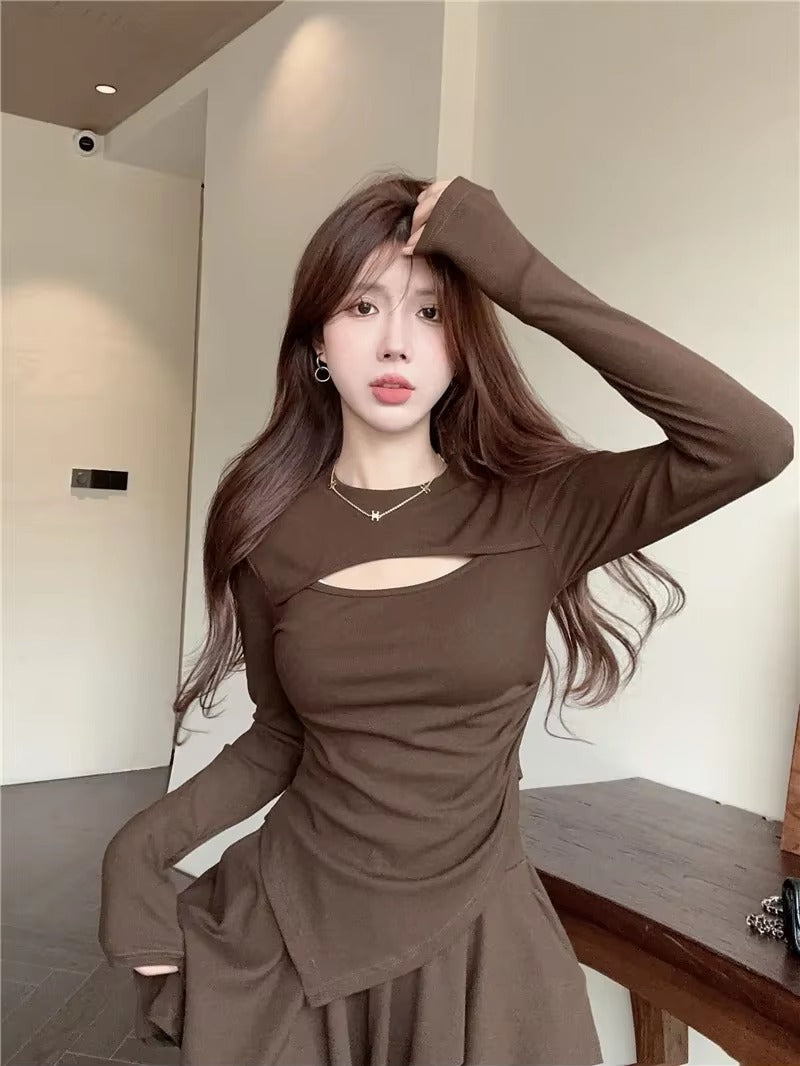 Casual A-line Hollow Design Half Slim Dress 2-piece Mssza