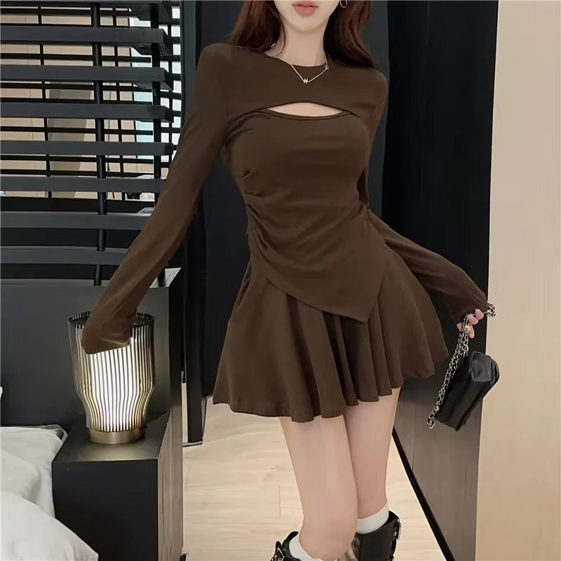 Casual A-line Hollow Design Half Slim Dress 2-piece Mssza