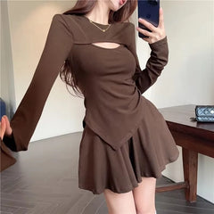 Casual A-line Hollow Design Half Slim Dress 2-piece Mssza