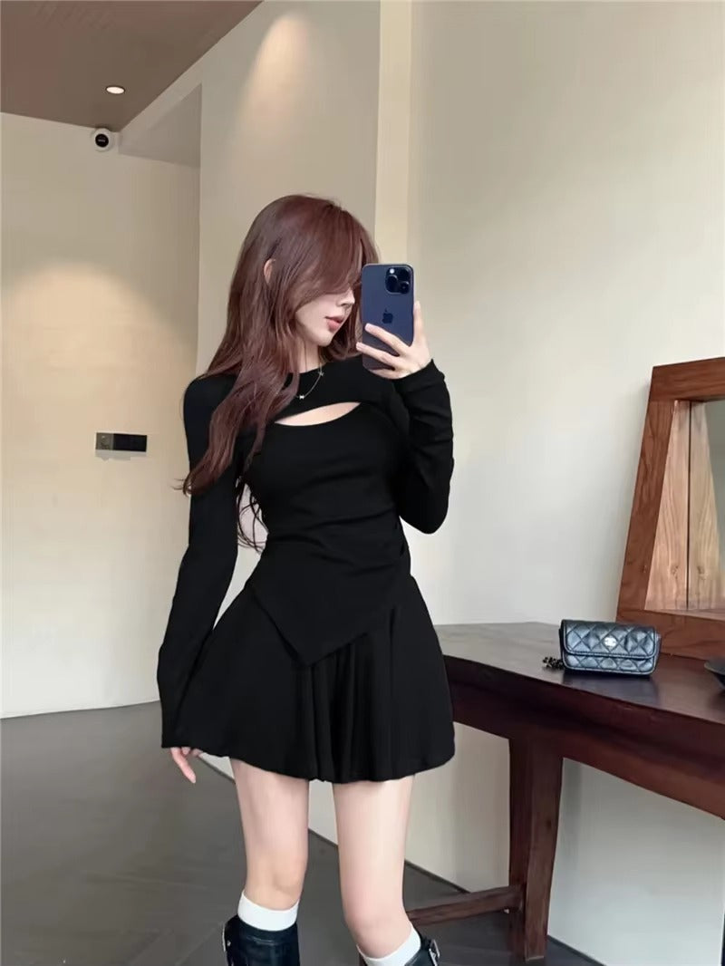 Casual A-line Hollow Design Half Slim Dress 2-piece Mssza