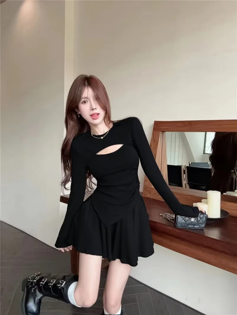 Casual A-line Hollow Design Half Slim Dress 2-piece Mssza