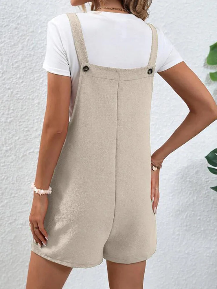 Casual A-line Pants Loose Wide-Leg Pockets Short Jumpsuit Mssza