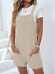 Casual A-line Pants Loose Wide-Leg Pockets Short Jumpsuit Mssza