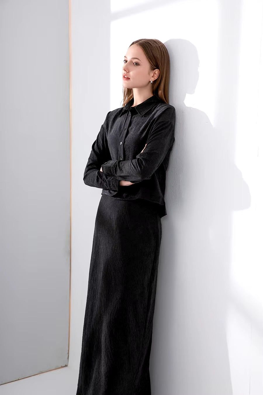 Casual A-line Viscose Shirt And Skirts 2 Piece Set Mssza