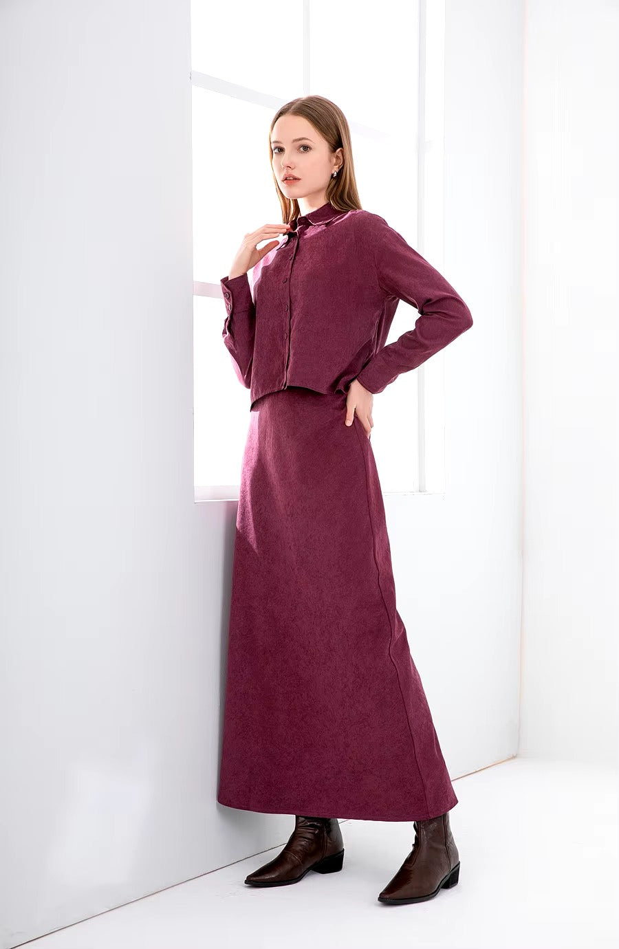 Casual A-line Viscose Shirt And Skirts 2 Piece Set Mssza