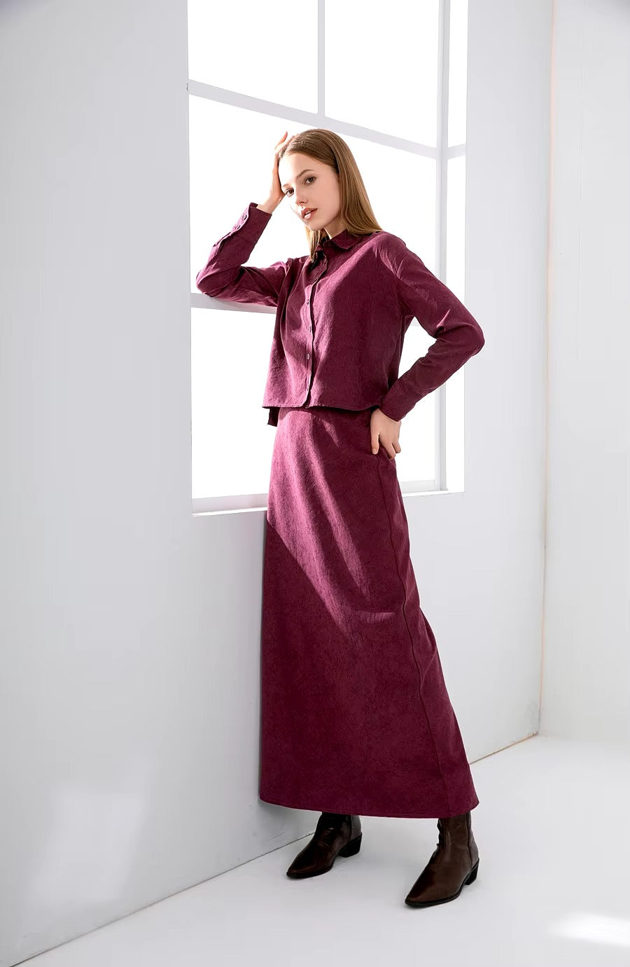 Casual A-line Viscose Shirt And Skirts 2 Piece Set Mssza