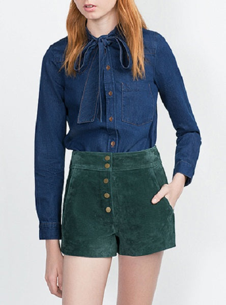 Casual Active Long Sleeved Tie Denim Shirt Mssza