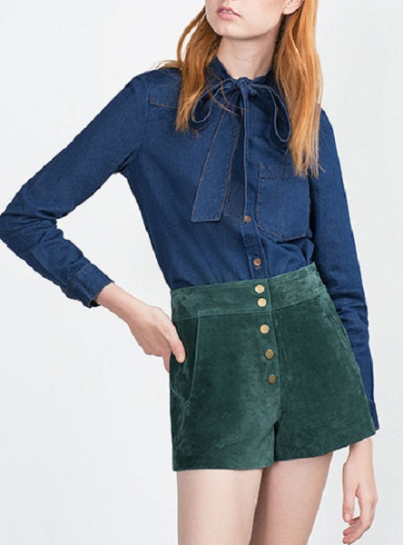 Casual Active Long Sleeved Tie Denim Shirt Mssza