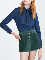 Casual Active Long Sleeved Tie Denim Shirt Mssza