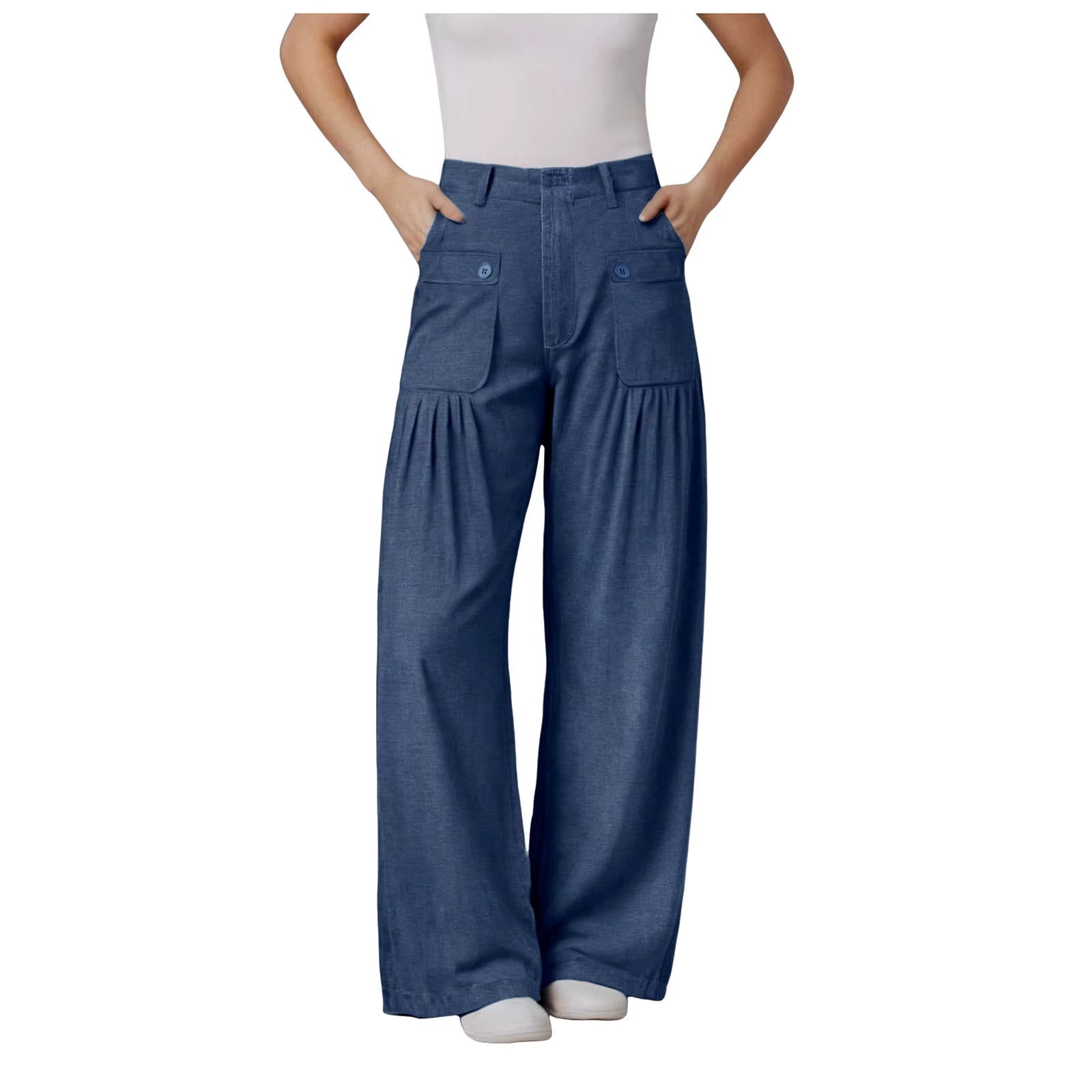 Casual Adjustable Hem With Pockets Plus Size Wide Leg With Pockets Jeans Mssza