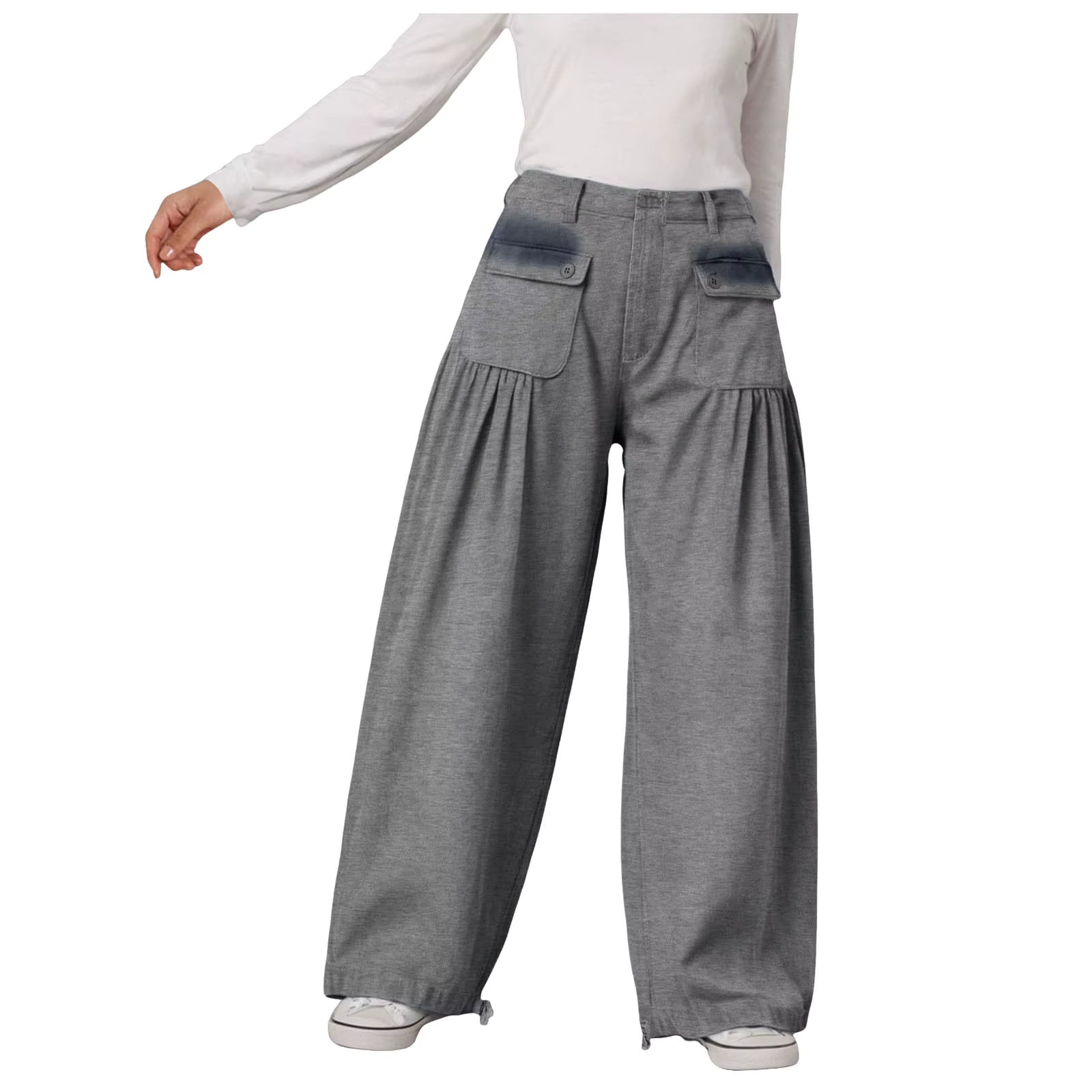 Casual Adjustable Hem With Pockets Plus Size Wide Leg With Pockets Jeans Mssza