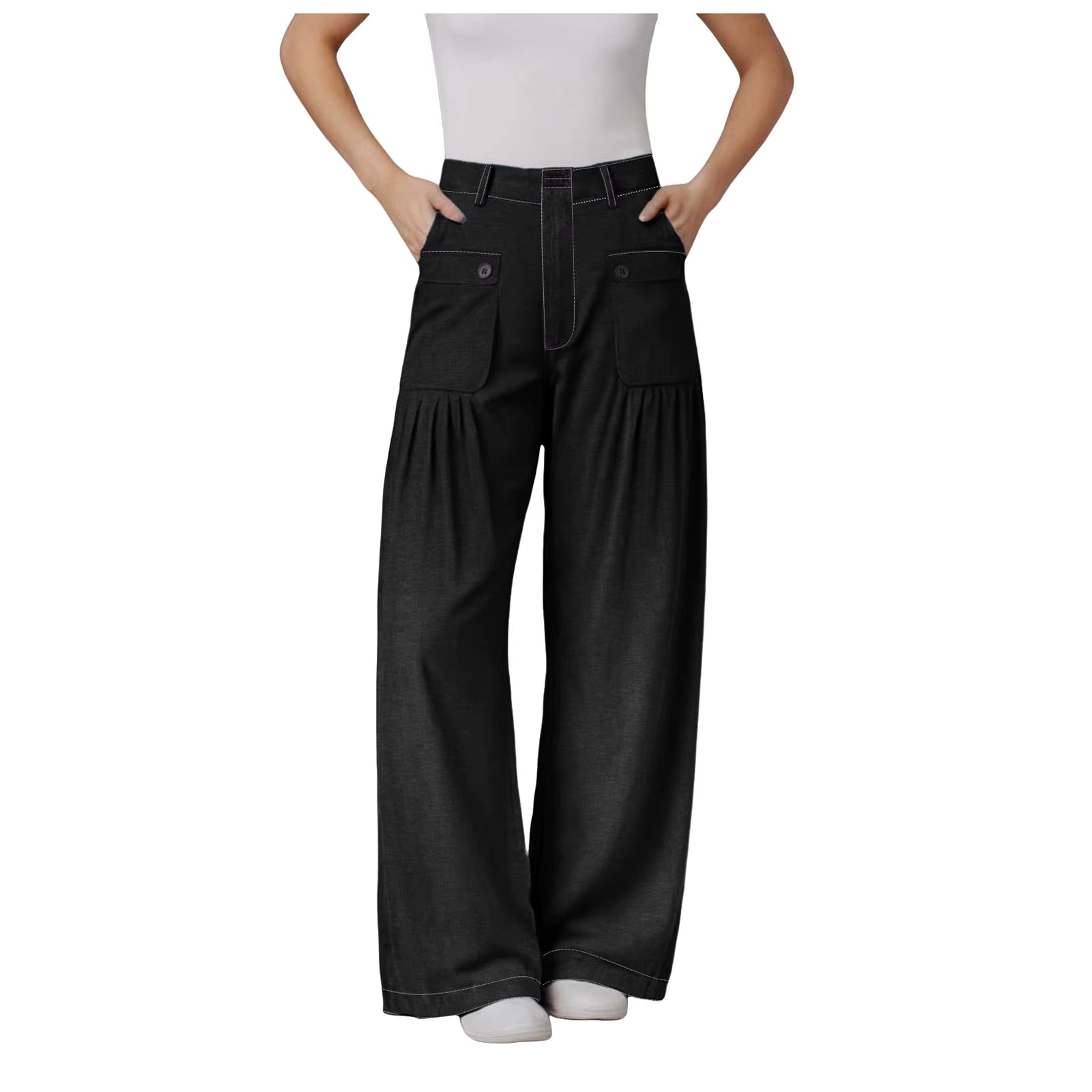 Casual Adjustable Hem With Pockets Plus Size Wide Leg With Pockets Jeans Mssza