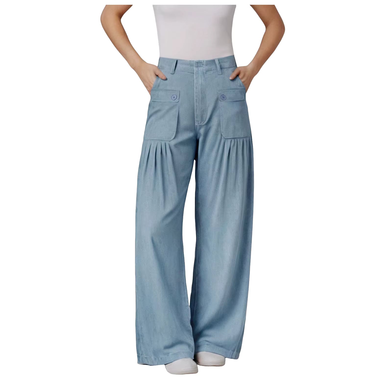 Casual Adjustable Hem With Pockets Plus Size Wide Leg With Pockets Jeans Mssza