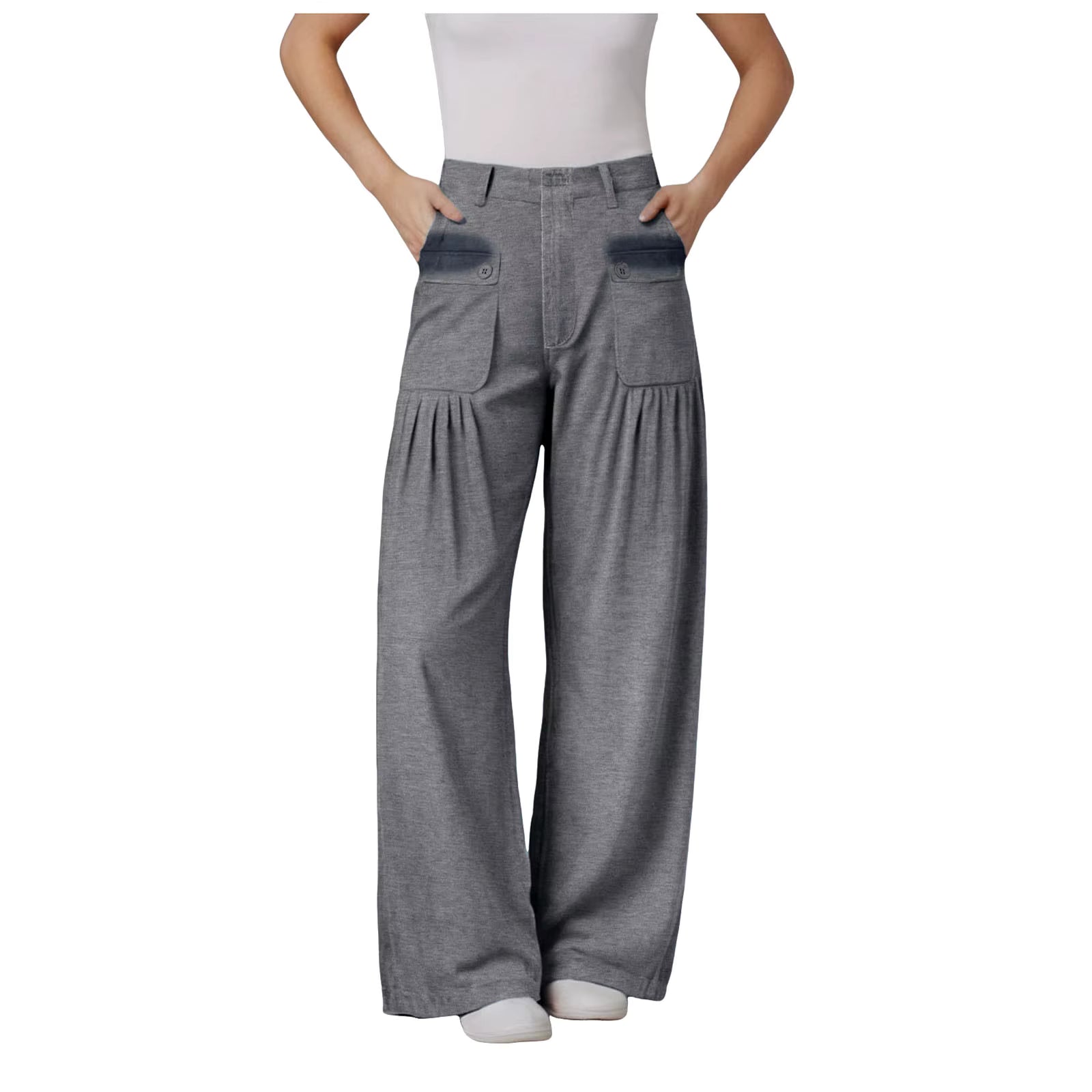 Casual Adjustable Hem With Pockets Plus Size Wide Leg With Pockets Jeans Mssza