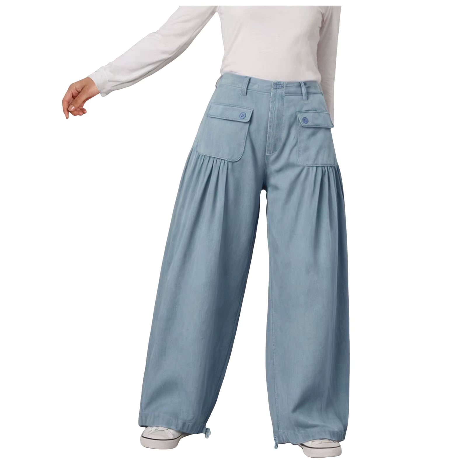Casual Adjustable Hem With Pockets Plus Size Wide Leg With Pockets Jeans Mssza