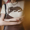Casual Animal Printed Short Sleeve Crew Neck Tee Vintage Basic Top Mssza