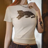 Casual Animal Printed Short Sleeve Crew Neck Tee Vintage Basic Top Mssza