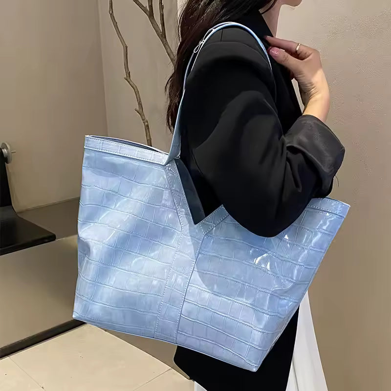 Casual Appliques Genuine Leather Tote High-end Shopping Shoulder Bag Mssza