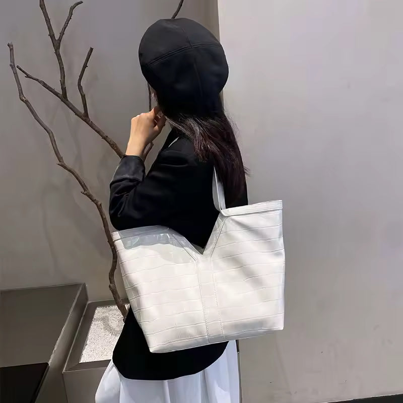 Casual Appliques Genuine Leather Tote High-end Shopping Shoulder Bag Mssza