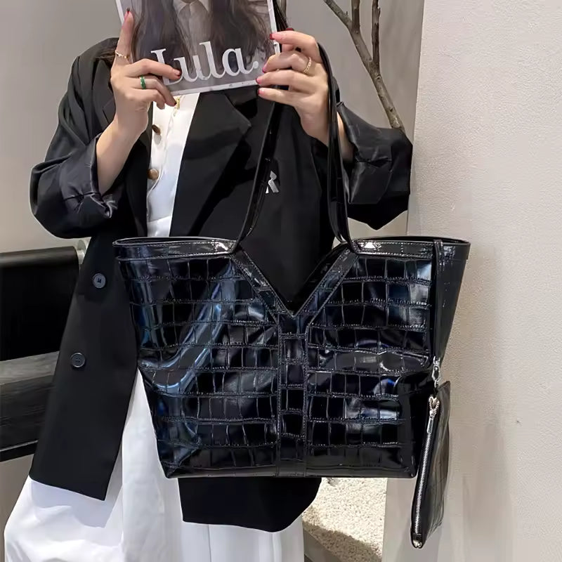 Casual Appliques Genuine Leather Tote High-end Shopping Shoulder Bag Mssza