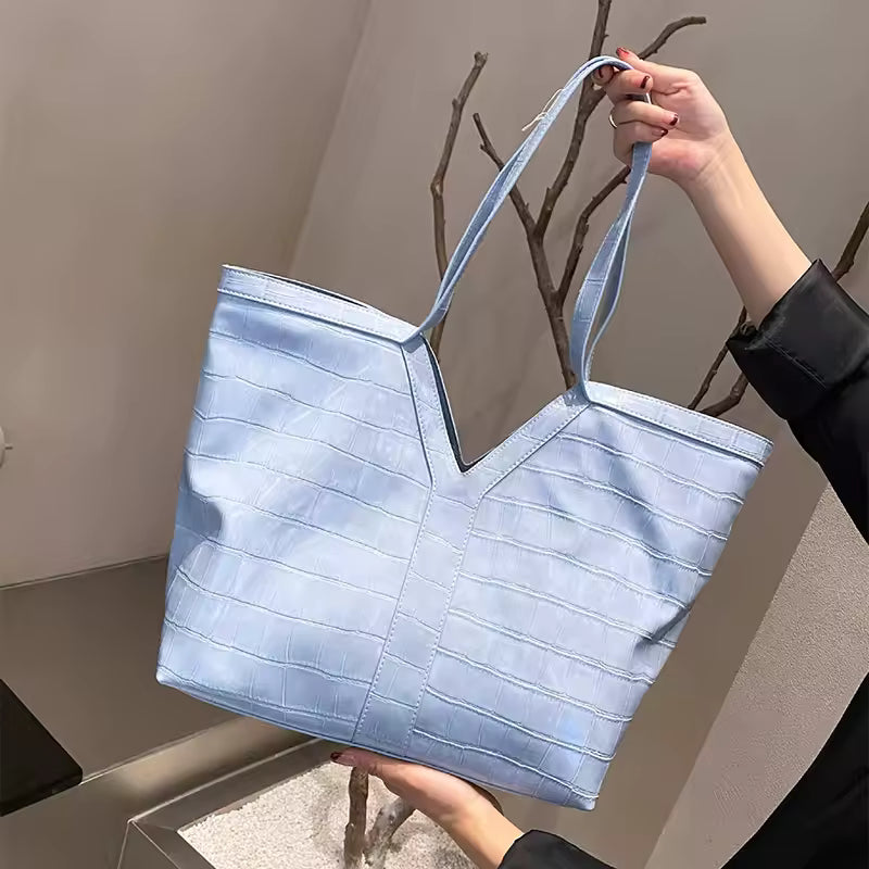 Casual Appliques Genuine Leather Tote High-end Shopping Shoulder Bag Mssza