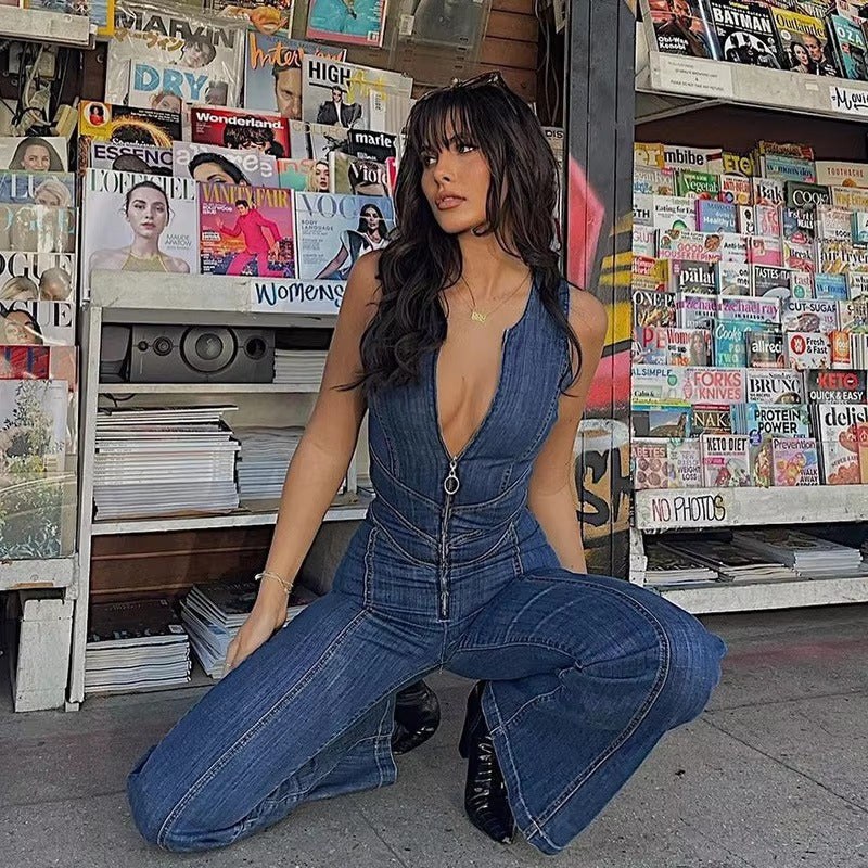 Casual Backless Heart Cutout Slim One-Piece Outfits Bodycon Jumpsuit Mssza
