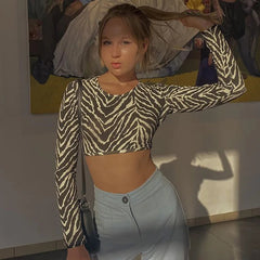 Casual Backless Lace ups Pullover Tees O-neck Slim Long sleeve Short T-Shirt Mssza