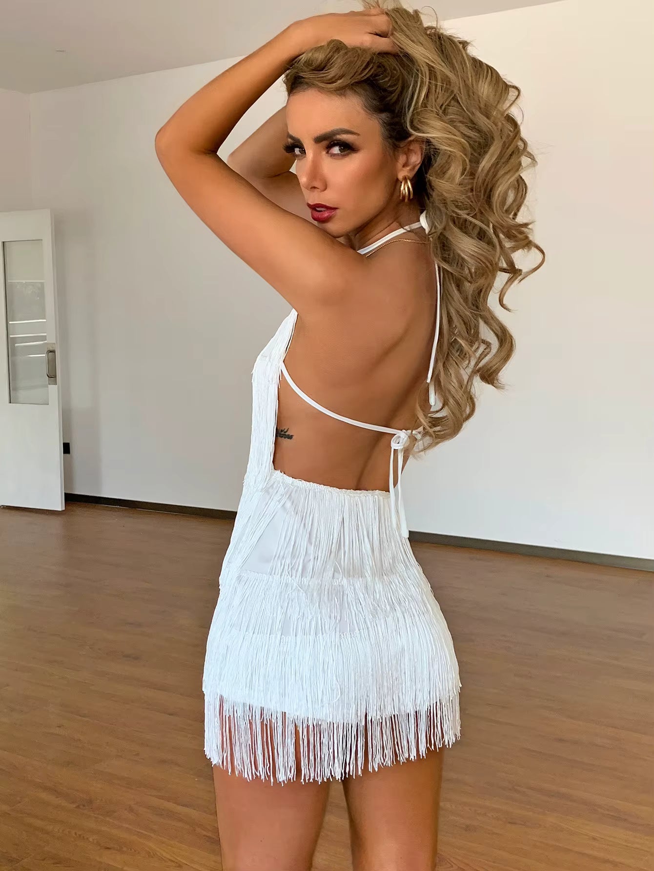 Casual Backless White Bodys Tassel Bodysuit Shorts Bodycon Rompers Jumpsuit Mssza