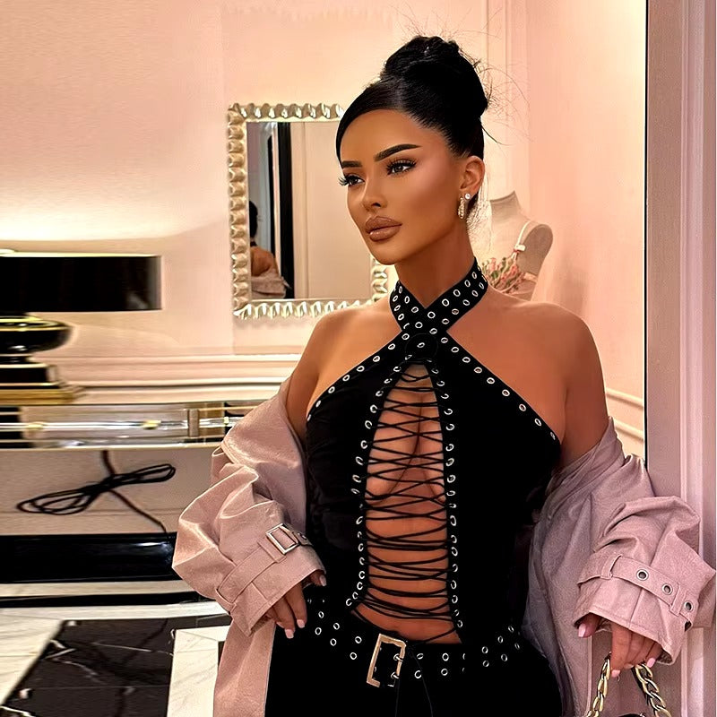 Casual Bandage Backless Sleeveless Hollow high Waist Long Jumpsuits Mssza