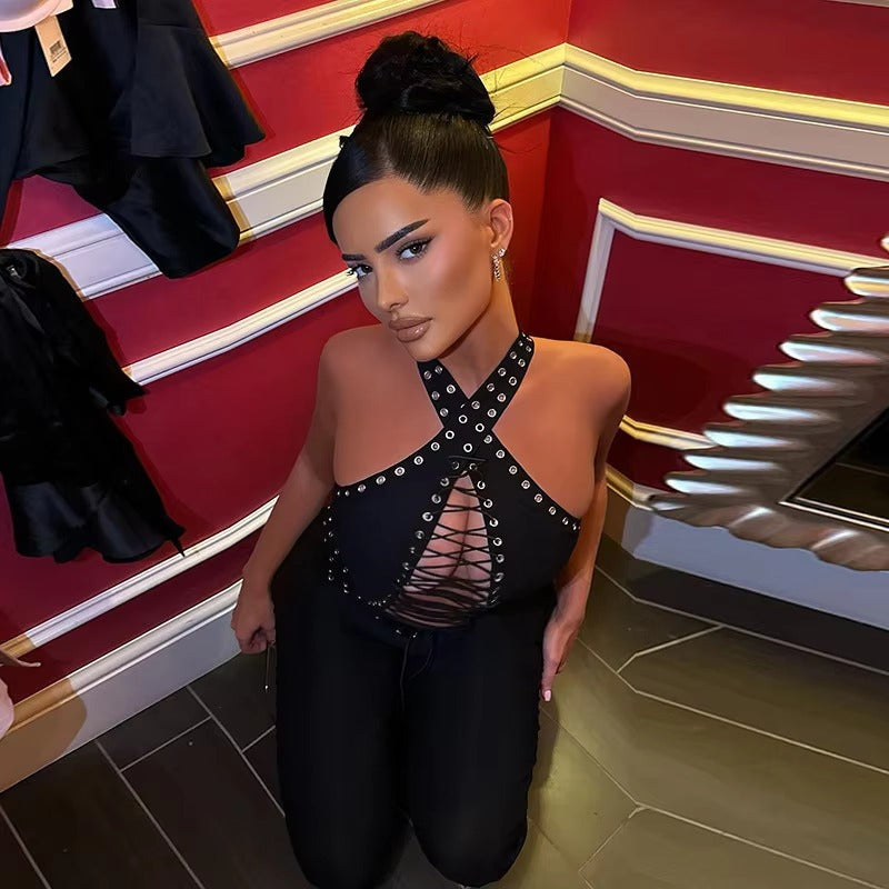 Casual Bandage Backless Sleeveless Hollow high Waist Long Jumpsuits Mssza