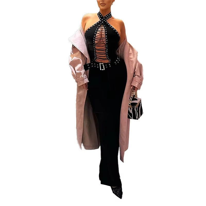 Casual Bandage Backless Sleeveless Hollow high Waist Long Jumpsuits Mssza