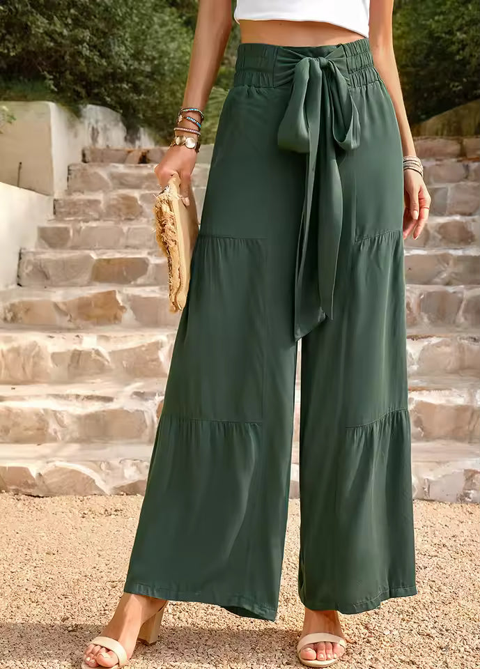 Casual Bandage Stitching High Waist Wrinkled Wide Leg Pants Mssza
