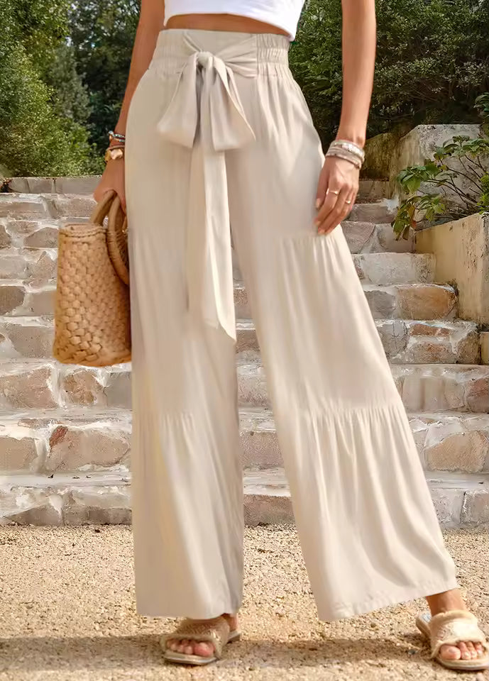 Casual Bandage Stitching High Waist Wrinkled Wide Leg Pants Mssza