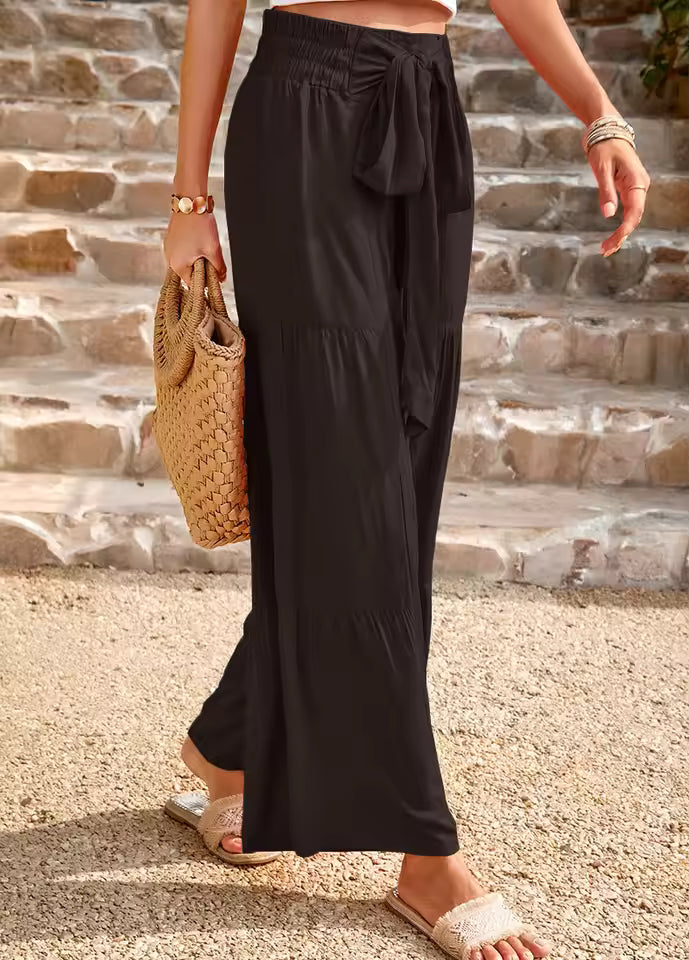 Casual Bandage Stitching High Waist Wrinkled Wide Leg Pants Mssza
