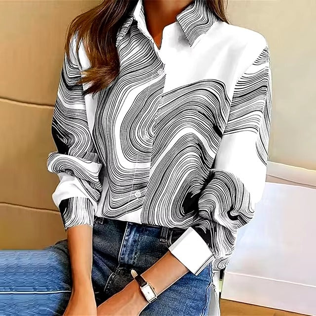 Casual Basic Abstract Face Printed Blouse Shirt Mssza