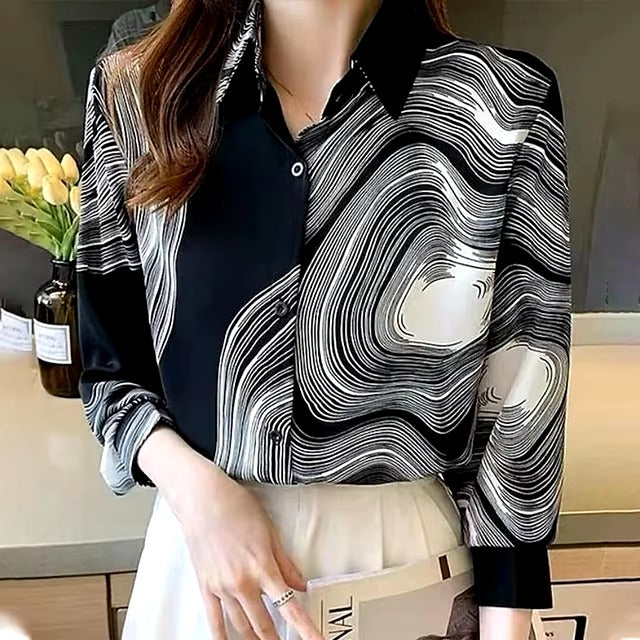 Casual Basic Abstract Face Printed Blouse Shirt Mssza