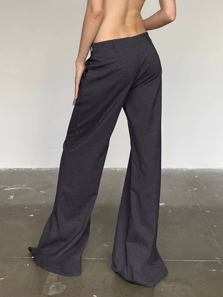 Casual Basic Solid Straight Slim Low-Waisted Wide Leg Pants Streetwear Mssza