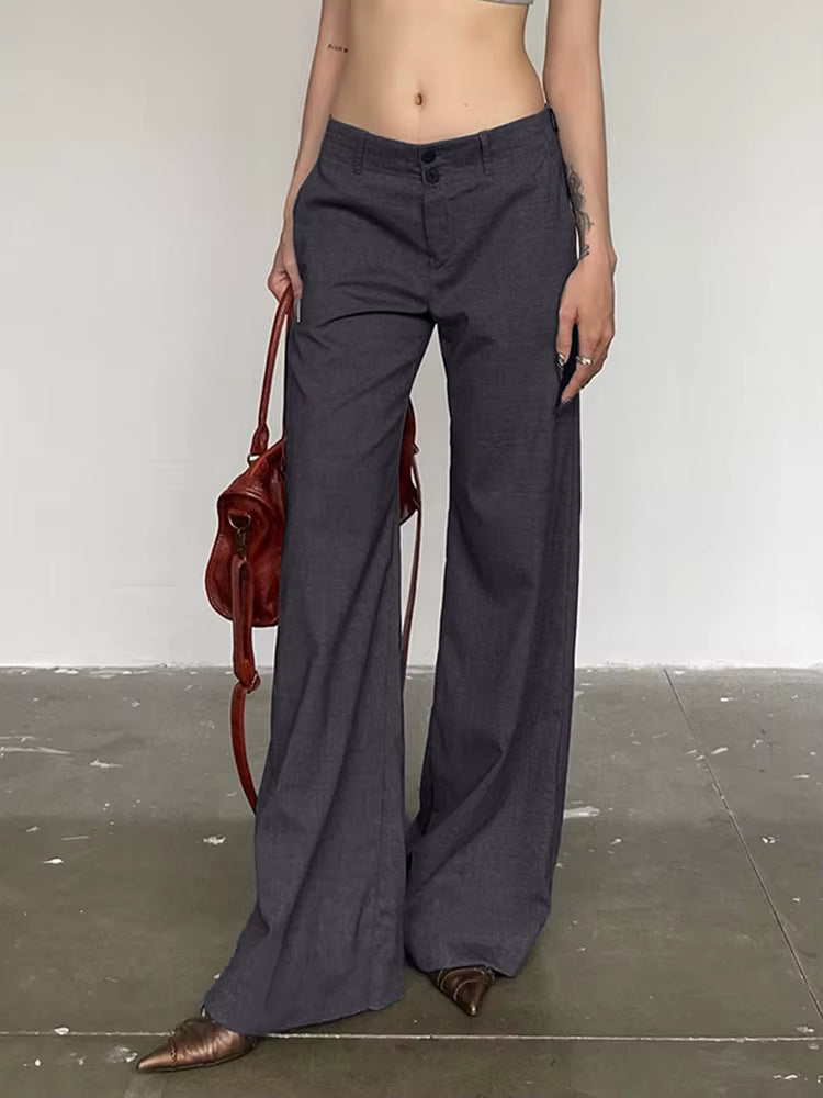 Casual Basic Solid Straight Slim Low-Waisted Wide Leg Pants Streetwear Mssza
