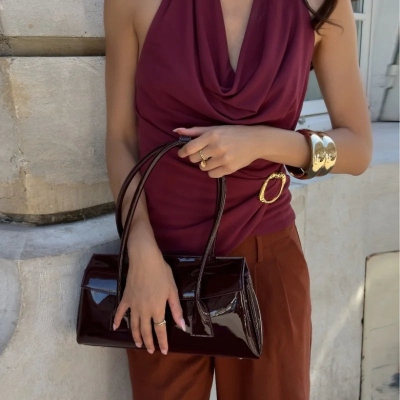 Casual Basic V-Neck Solid Sleeveless Slim Fit Halter Tank Top Mssza