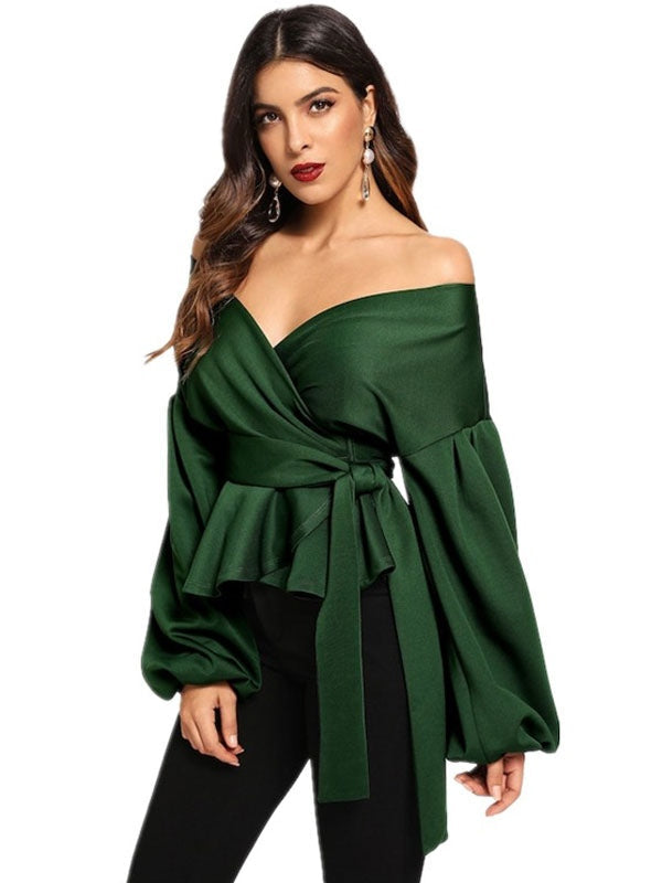 Casual Bateau Neck Long Sleeves Polyester Tops Mssza
