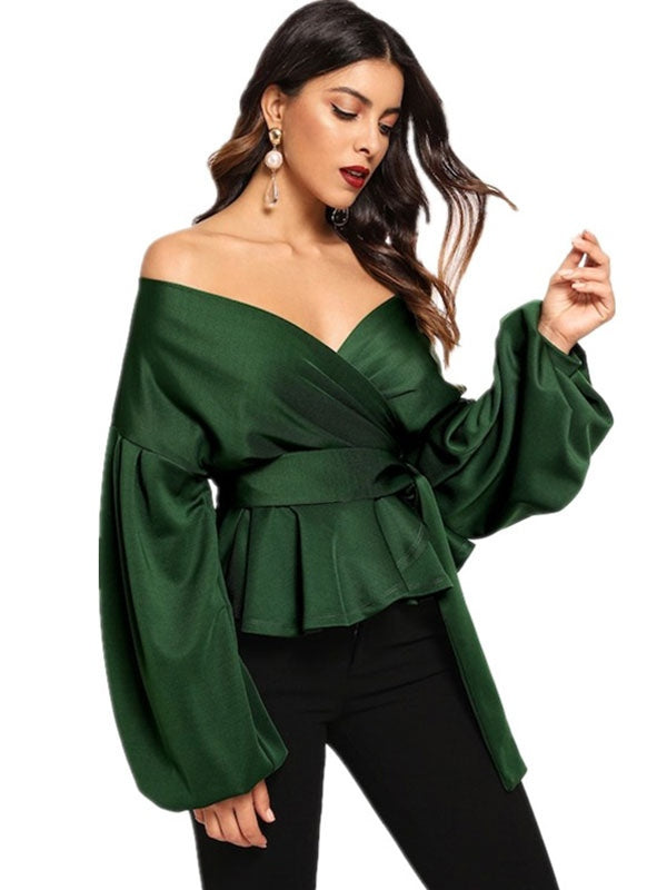 Casual Bateau Neck Long Sleeves Polyester Tops Mssza