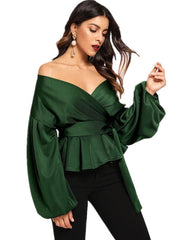 Casual Bateau Neck Long Sleeves Polyester Tops Mssza