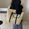 Casual Beach Vacation Shoulder Large Capacity Solid Color Woven Straw Tote Bag Mssza