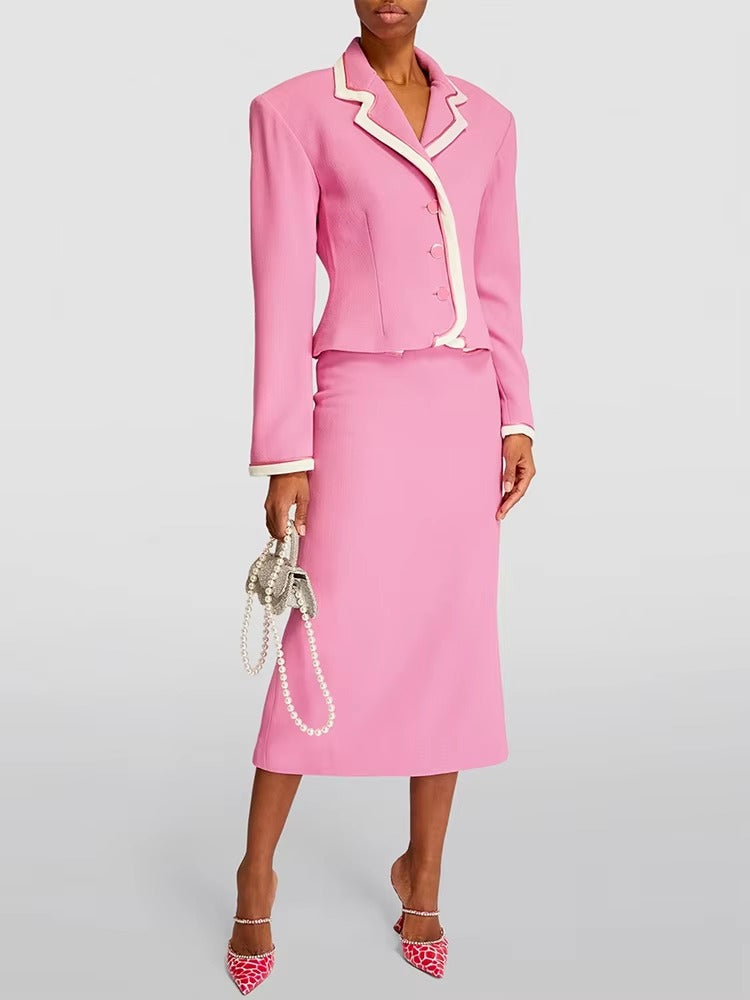Casual Beading Slim Fitting Blazer Chains Midi Skirt Designer Suit Set Mssza