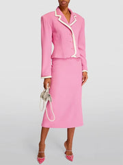 Casual Beading Slim Fitting Blazer Chains Midi Skirt Designer Suit Set Mssza