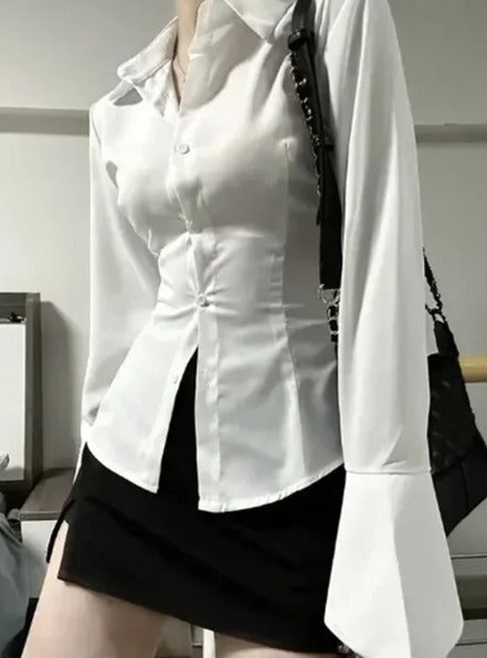 Casual Bell Sleeve Long Sleeve Gothic Lolita Flared Shirt Mssza