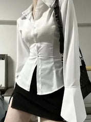 Casual Bell Sleeve Long Sleeve Gothic Lolita Flared Shirt Mssza
